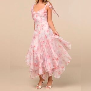 Lulus Cliona Blush Pink Floral Pleated Tie-Strap Maxi Dress, Size XL